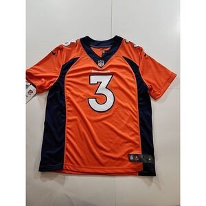 Denver Broncos #3 Wilson Jersey Mens Large Orange Blue Nike On Field Dri Fit NFL